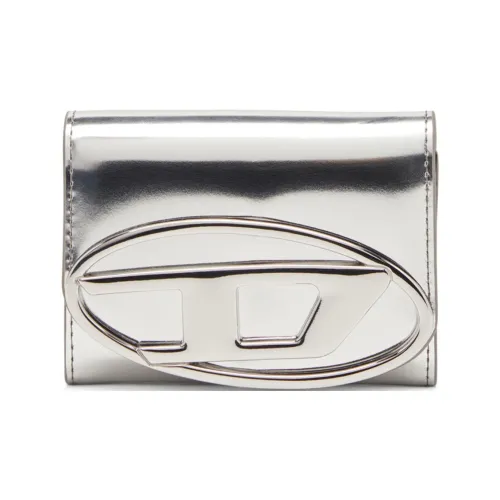 DIESEL Глянцевый кожаный держатель для карт женский серебряный