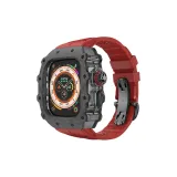 Углеродное волокно | Прозрачный черный средний каркас | Узор акулы | Флуоресцентная резина [Красный ремешок + Черная застежка-бабочка]