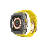 Углеродное волокно | Прозрачный средний каркас | Кожа акулы фторкаучук [Желтый ремешок + Розовое золото, бабочка, пряжка]