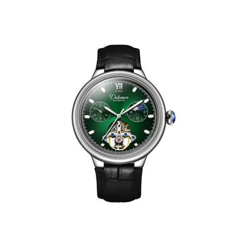 Dulunwe Автоматический Механический Механизм Естественная Кожа Ремешок Часы Мужские Зеленый Циферблат