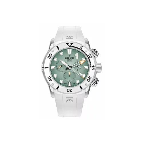EDOX Кварцевый механизм Мужские часы Циферблат 45 мм Зеленый Керамика Чехол часов Смола Резина Силиконовый ремешок