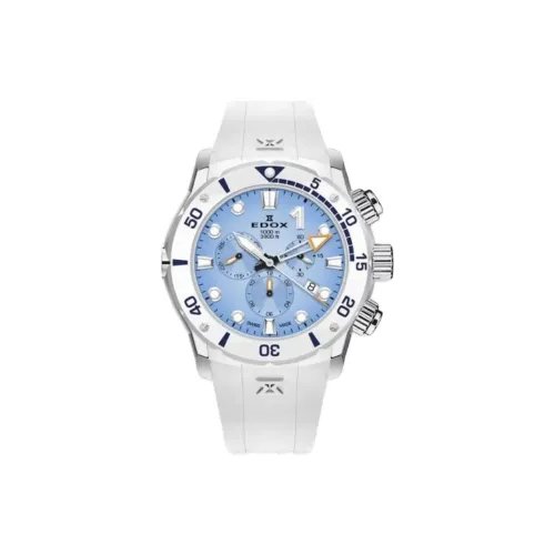 EDOX Кварцевый механизм Мужские часы Часы 45 мм Синий циферблат Титановые корпуса часов Резиновый ремешок