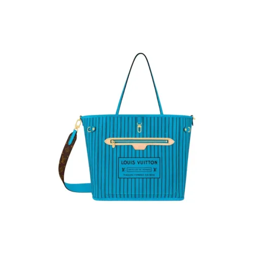 LOUIS VUITTON NEVERFULL Кожаная отделка Тоут Сумка Сумка для покупок Сумка среднего размера Женская Синяя