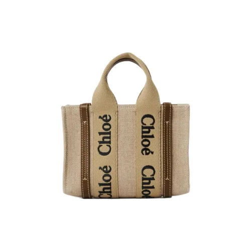 Chloe Древесные Льняная ткань Холст Яркий Телячья кожа Тоут Сумка Сумка для покупок Сумка через плечо Сумка Мини Женская