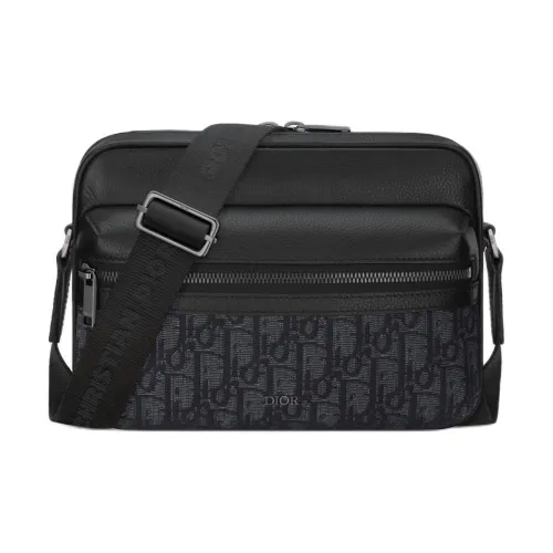 DIOR Oblique Жаккард Холст Grainy Телячья кожа Сумка через плечо Мужская Черная