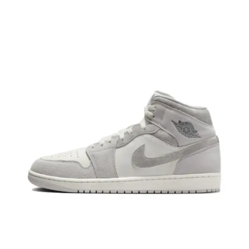 Jordan Air Jordan 1 MID Топ Винтажные баскетбольные кроссовки Мужской Серый Белый