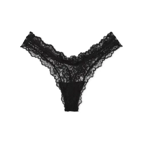 Victoria's Secret Very Sexy Розовый Кружевной Отделка Высокая Нога Стринговые Трусы Черные Трусы Женские 1 Пачка Черный