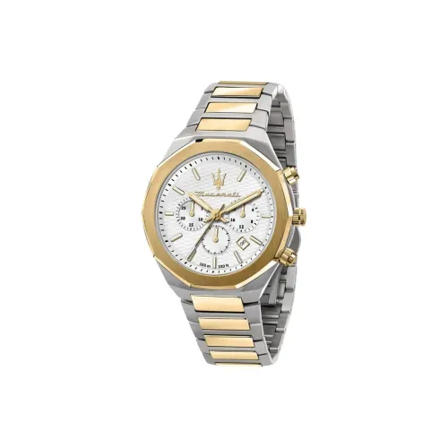 Maserati Мужские часы Кварцевый механизм Ремешок из нержавеющей стали 45 мм Белый циферблат