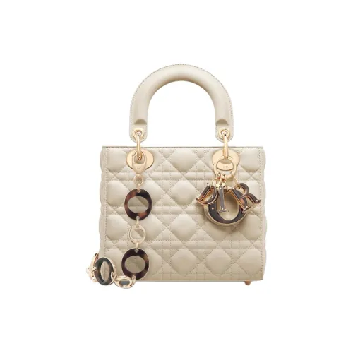 DIOR Lady Dior Плетеный узор Овечья шкура Сумка Lady Dior Сумка через плечо Сумка Маленькая Женская Серый Сливочный