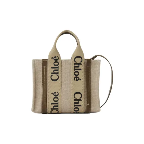 Chloe Woody Linen Canvas Tote Bag Shopping Bag Shoulder Bag Crossbody Bag Small Women's Bronze Brown