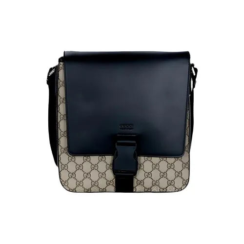 GUCCI Canvas с кожаными вставками курьерская сумка сумка через плечо мужская бежевый эбеновый черный