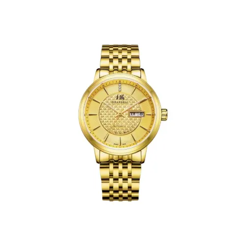 Шанхай Автоматический Механический Механизм Нержавеющая Сталь Ремешок Часы Мужские Часы Золотистый Циферблат