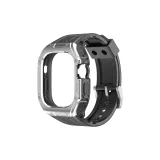 Черный с полосой, серебряная пряжка + серебряный циферблат, чехол