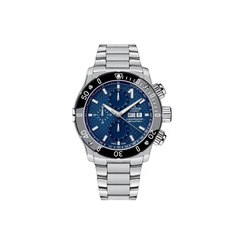 EDOX Кварцевый механизм Мужские часы Часы 43 мм Синий циферблат Стальной корпус Стальной ремешок