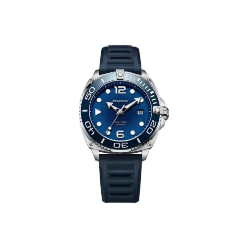 Павлин Explorer Collection Автоматический Механический Механизм Резиновый Ремешок Часы Мужские Синий Циферблат