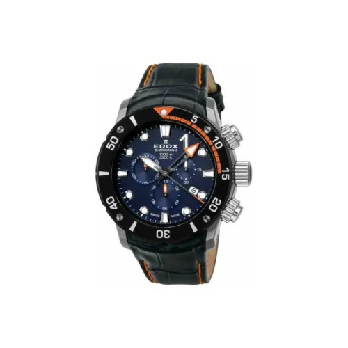 EDOX Кварцевый механизм Унисекс Часы 45 мм Синий циферблат Корпус из нержавеющей стали Кожаный ремешок