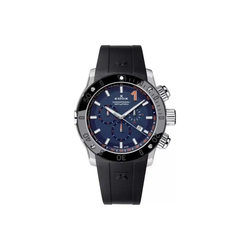 EDOX Кварцевый механизм Мужские часы Часы 45 мм Синий циферблат Корпус из нержавеющей стали Резиновый ремешок