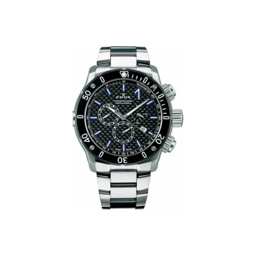 EDOX Chrono Offshore Collection Кварцевый механизм Унисекс Часы 45 мм Черный циферблат Корпус из нержавеющей стали Ремешок из нержавеющей стали