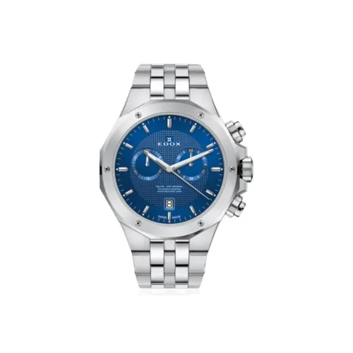 EDOX Кварцевый механизм Мужские часы Часы 43 мм Синий циферблат Корпус из нержавеющей стали Ремешок из нержавеющей стали