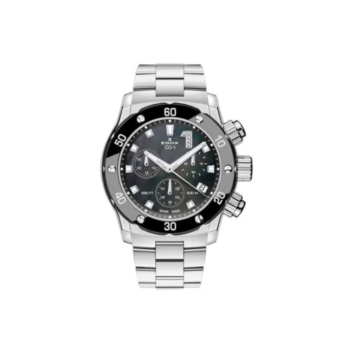 EDOX Кварцевый механизм Женские часы 38 мм Черный циферблат Стальной корпус Стальной ремешок