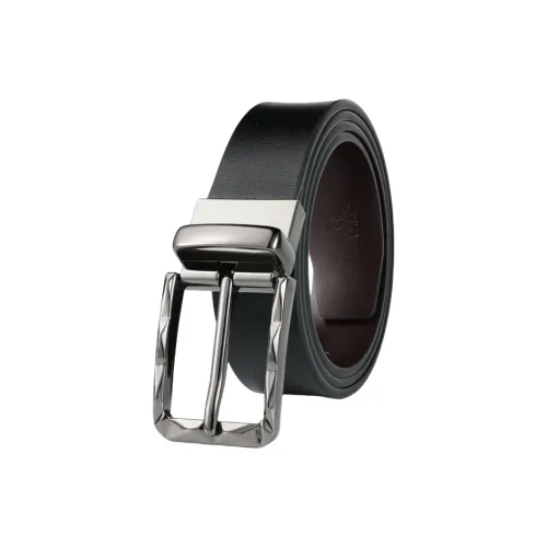 NOMK Бизнес Вращающаяся Шпилька Двойной Сторонний Использование Коровья Кожа Ремни Мужской Черная Металлическая Застежка 3,35CM