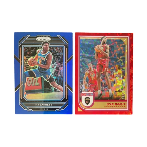 Панини 2022 23 Призм Никс RJ Барретт Синий Фолд 199+Рыцарь Эван Мобли Красный Клетчатый Фолд 99 Спортивные Карты 2 шт