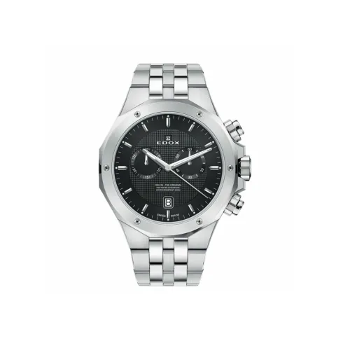 EDOX Кварцевый механизм Унисекс Часы 43 мм Черный циферблат Корпус из нержавеющей стали Ремешок из нержавеющей стали