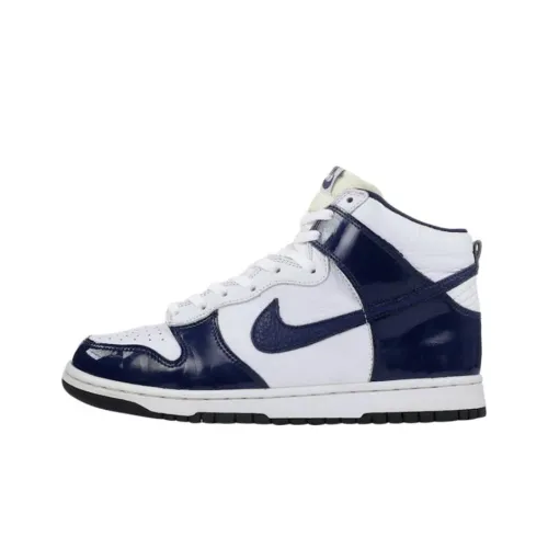 Nike Dunk High Slip-Resistant Abrasion-Resistant High Top Skateboard Shoes Unisex White Blue Найк Dunk High противоскользящие устойчивые к истиранию высокие топы кроссовки для скейтбординга унисекс белый синий