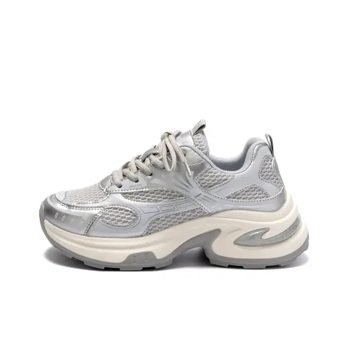 HUANQIU Устойчивый к истиранию Баланс Увеличение Высоты Низкий Топ Кроссовки с Толстой Подошвой Женские Серый Серебряный