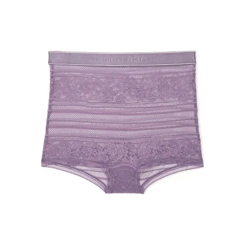 Victoria's Secret Хлопок Логотип Кружево Высокая Талия Бойшорт Пантика Холодное Сердце Сливовый Нижнее белье Женское 1 Пачка Фиолетовый