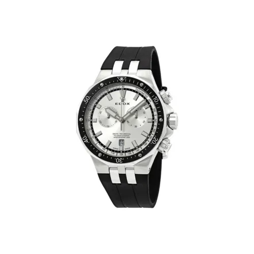 EDOX Кварцевый механизм Унисекс Часы 43 мм Серебристый циферблат Корпус из нержавеющей стали Силиконовый ремешок