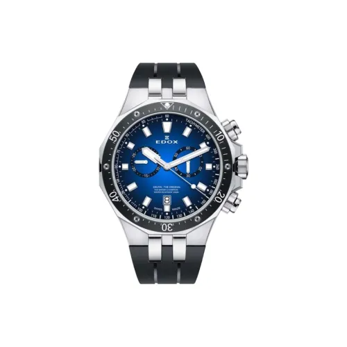 EDOX Кварцевый механизм Мужские часы Часы 43 мм Синий циферблат Корпус из нержавеющей стали Резиновый ремешок