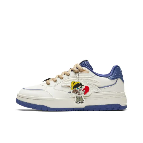 POP MART x ANTA Molly Slip-Resistant Abrasion-Resistant Low Top Skateboard Shoes Men's White Blue