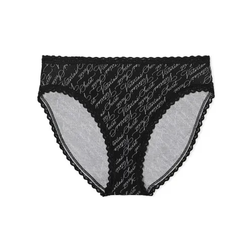 Victoria's Secret The LACIE Кружевная отделка Хлопок Высокая нога Трусики B V S Нижнее белье Женские 1 упаковка Черный