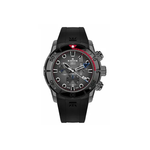 EDOX Co 1 Коллекция Кварцевый механизм Мужские часы Часы 45 мм Черный циферблат Керамика Чехол часов Пластиковый ремешок