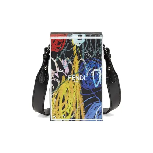 FENDI Кожа Сумка Коробка Чехол для телефона Сумка через плечо Мужская Черная и Разноцветная