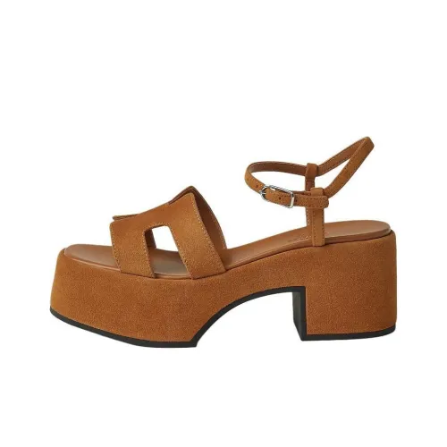 HERMES Джем One Ремешок Сандалии 7,5 см Женские Коричневый