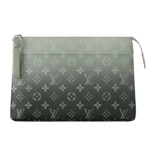 LOUIS VUITTON Pochette Voyage Кожаный Клатч Мужской Хаки Зеленый