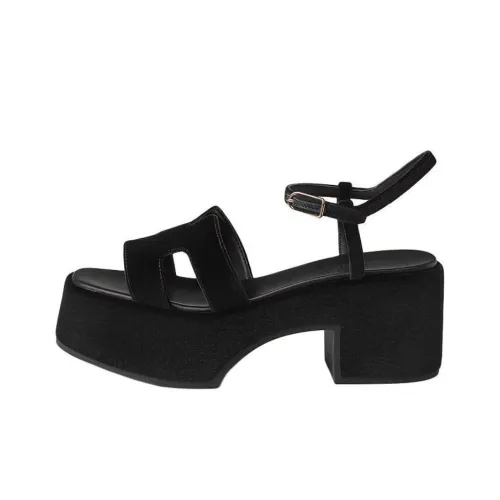 HERMES Джем One Ремешок Сандалии 7,5 см Женские Черный