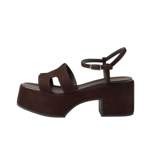 HERMES Джем One Ремешок Сандалии 7,5 см Женские Коричневый