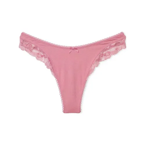 Victoria's Secret Эластичный хлопок Высокая нога Scoop Стринг Пантика Дуск Розово-фиолетовый Нижнее белье Женское 1 упаковка Розовый