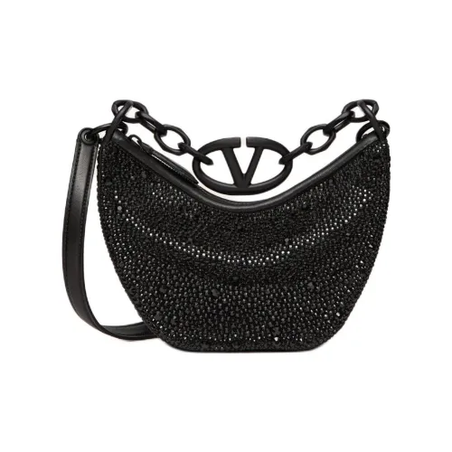 Valentino Rhinestone Hobo Bag Portable Crossbody Bag Shoulder Bag Mini Women's Black Валентино Rhinestone Хобо Сумка Портативная Сумка через плечо Сумка через плечо Мини Женская Черная