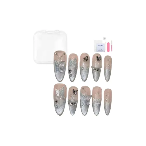 Yun Yue Joe Мятный мambo Кристалл Бабочка False Nail Овал Розовый Градиент Длинный 30 мм