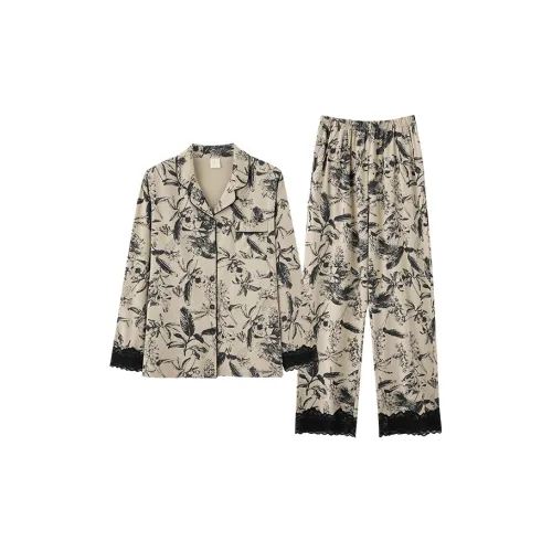 Qin Jing Пижамный комплект женский цветочный абрикосовый