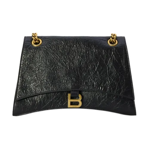 Balenciaga Crush Телячья кожа Сумка через плечо Сумка на плечо Средняя Женская Черная