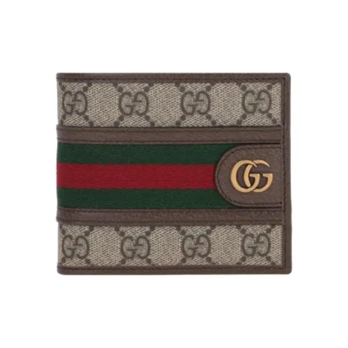 GUCCI Supreme Покрытый холст с рельефной телячьей кожей Кошелек Мужской Цвет Эбеновое дерево и Бежевый