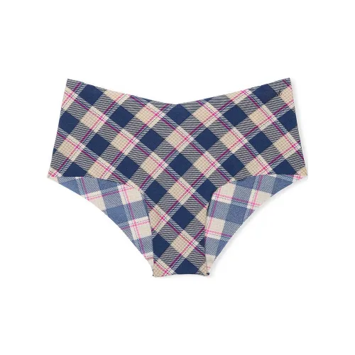 Victoria's Secret Розовый No Show Cheeky Panty Темно-синий Клетчатый Принт Нижнее белье Женские 1 шт Морской Клетчатый