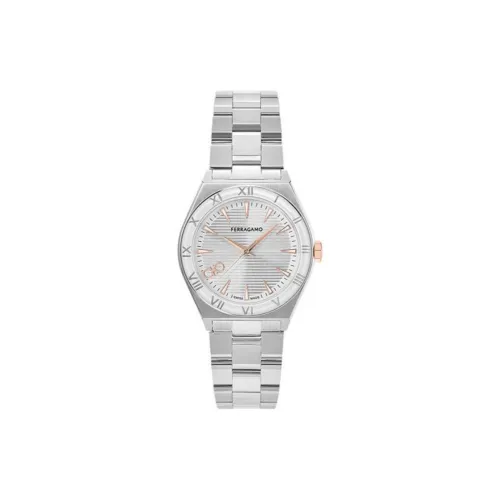 Ferragamo Женские часы Кварцевый механизм Ремешок из нержавеющей стали 28 мм Серебристый циферблат