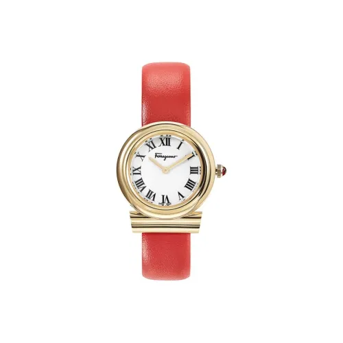 FERRAGAMO GANCINI Женские часы Кварцевый механизм Естественная кожа Ремешок Белый циферблат