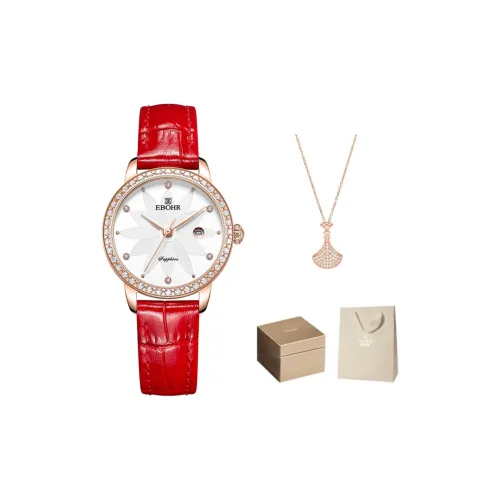 EBOHR Кварцевый механизм кожаный ремешок часы для женщин белый циферблат